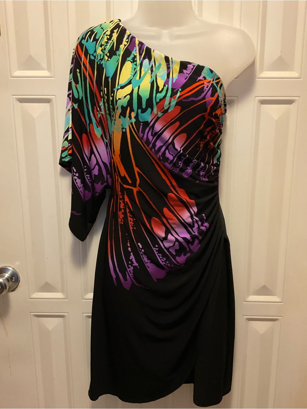 Bisou Bisou One Shoulder‎ Butterfly Print Dress, Size 8
